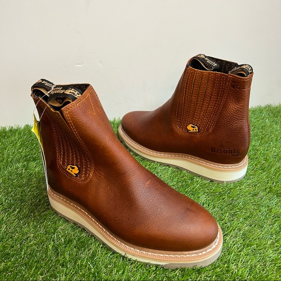 Men's Best Half Work Boots Pull On Leather Tan Botin Trabajo oil Water Resistant - Picture 1 of 10